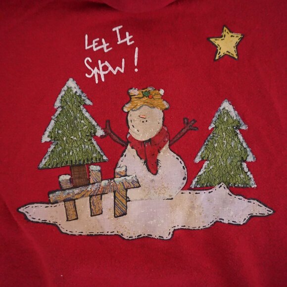 Vintage Pro Sports Red Snowman Christmas Tree Star Snowflake Sweatshirt Cabin L - Picture 8 of 9
